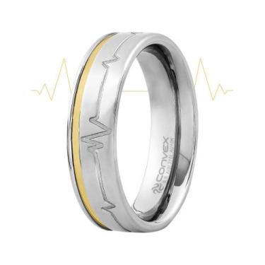 Imagem de Aliança de Namoro Heart Beat 6mm com Filete em Ouro 10k - Convex, 23