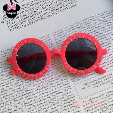 Imagem de Óculos de Sol Infantil OEM Carta Redondo Retrô Rosa Escuro com Proteção UV para Bebês e Crianças