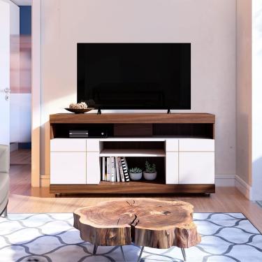 Imagem de Rack para TV Yara 47" 136CM em MDP com Rodízios e 2 Portas com Prateleira Nogueira-off White