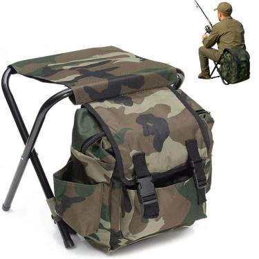 Imagem de Mochila Cadeira Dobrável 2 em 1 com Banco Integrado Reforçado para Camping Pesca Trilha Verde