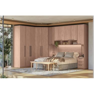 Imagem de Dormitório Modulado Completo Santos Andirá Toledo Wood 100% MDF com Portas Reflecta e LED