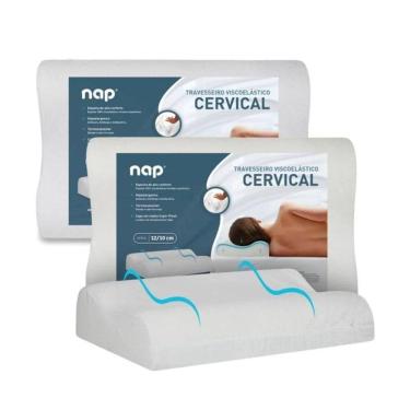 Imagem de Kit 2 Travesseiros Comfort Cervical 48x68CM Ortopédico Viscoelástico Médio Branco