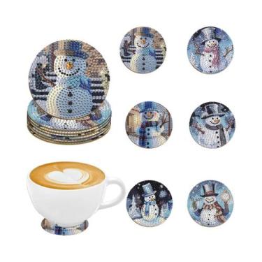 Imagem de Conjunto De 6 Porta-Copos De Madeira Antiderrapantes Com Arte Em Diama