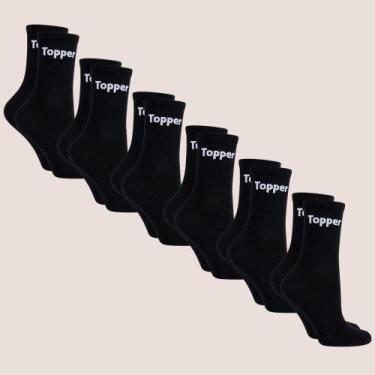 Imagem de Kit 6 Pares Meia Topper Cano Médio Algodão Respirável, Preto, 39 a 44