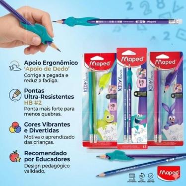 Imagem de Lápis Ergonômico Infantil Maped HB2 Com Apoio de Dedo Escolar Escrita 