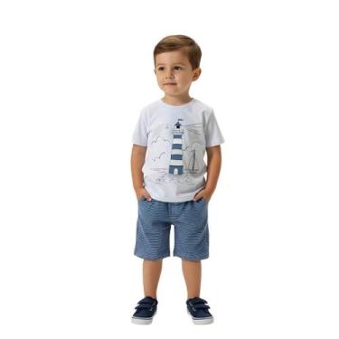 Imagem de Conjunto Infantil Bebê Menino Baby Vest Manga Curta Barco, Branco, 01