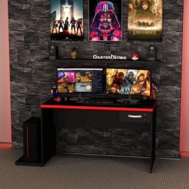 Imagem de Mesa Gamer Escrivaninha 1 Gaveta 1400x600 Netmobil, Vermelho