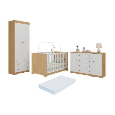 Imagem de Quarto de Bebê Completo com Berço Americano 3 em 1 Colchão Mp4611 4 Portas 6 Gavetas Ma...