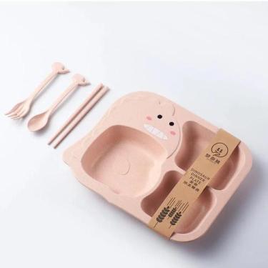 Imagem de Prato Infantil Bebê Alimentação C/ 3 Divisórias Bebes Rosa - IBOX