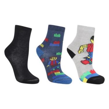 Imagem de Kit 3 Pares Meia Soquete Infantil Bebê Menino Menina N.23 ao 26 Cia da