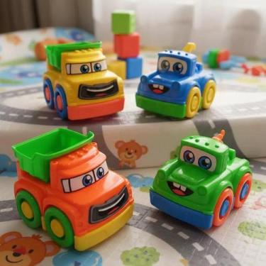 Imagem de Carrinhos kit com 4 Infantil Bebe de Menino de encaixe colorido - JXP 