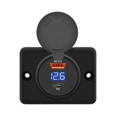 Imagem de Carregador Rápido Para Carro 12V 24V QC3.0 PD Com Voltímetro Digital P