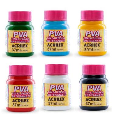 Imagem de Kit 6 Tintas Foscas Para Artesanato Pva 37ml  Acrilex