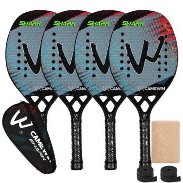 Imagem de Kit 4 Raquetes Beach Tennis Camewin Fibra de Carbono 3K, Shark grey