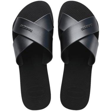 Imagem de Chinelo Rasteira Havaianas Slide Aqua Metallic Feminino Tiras Largas Cruzadas (Preto, BR, Adulto, Faixa Numérico, M, 39, 40)
