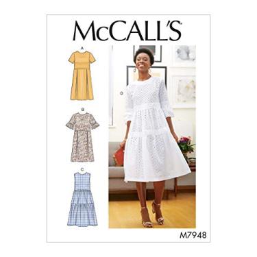 Imagem de McCall's Patterns McCall's Vestido plissado com comprimento até o joelho, tamanhos 6-14 padrão de costura, branco