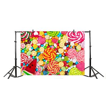 Imagem de Yeele Pano de fundo colorido de 3 x 2,4 m para fotos de doces, doces, doces, chás de bebê, sobremesa, confeitaria, pirulito de açúcar, sortidos, bonbonbon, presente de aniversário, fundo fotográfico