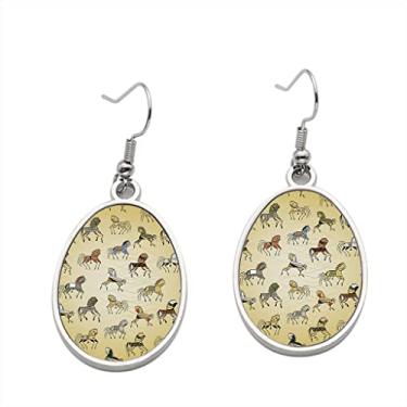 Imagem de Brinco de cavalo étnico galopando em um fundo de onda - Brincos pendentes para meninas - Presente de festa de aniversário dos namorados, Metal, Sem pedras preciosas
