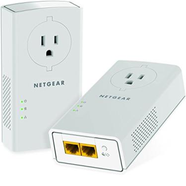 Imagem de NETGEAR Kit adaptador Powerline, tomada de parede de 2000 Mbps, 2 portas Gigabit Ethernet com passagem + saída extra (PLP2000-100PAS), branco