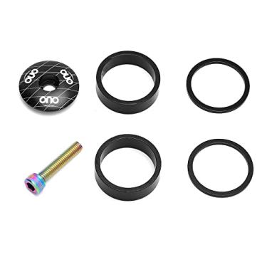Imagem de BBxunsless Espaçador de fone de ouvido de 3,8 cm com haste superior, porca de fone de ouvido, conjunto de tampas de haste de bicicleta com parafusos de instalação, espaçadores de 2 mm e 10 mm para haste de 28,6 mm (preto)