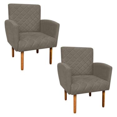 Imagem de Kit 02 Poltronas Veronês Suede Marrom Rato Pés Palito