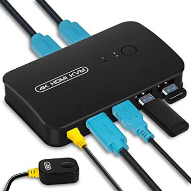 Imagem de DGODRT Comutador HDMI USB KVM 2 portas caixa seletora para 2 computadores compartilham teclado mouse impressora e 1 monitor HD 4K, 2 cabos KVM incluídos