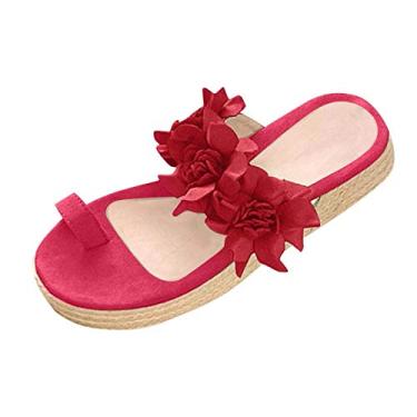 Imagem de Chinelos para mulheres sandálias femininas elegantes no tornozelo sandálias planas chinelos dedo aberto T tira sandálias de caminhada a7, Vermelho, 7.5