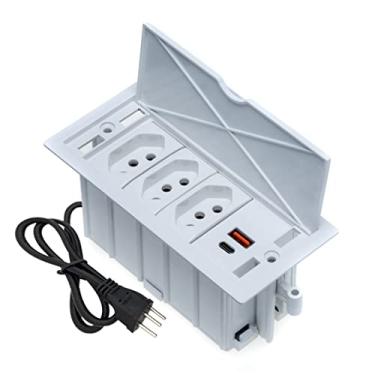 Imagem de Caixa De Tomada 4 Blocos 3 Tomadas 10A 3 USB 5.2A COR:BRANCO