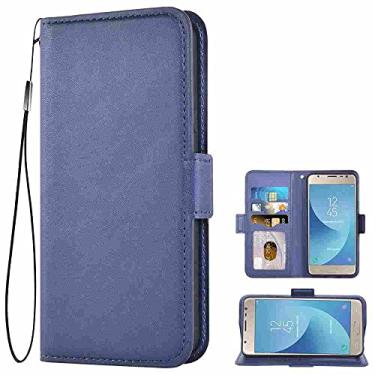 Imagem de SHOYAO Estojo Fólio de Capa de Telefone for SAMSUNG GALAXY J7 PRIME 2016, Couro PU Premium Capa Slim Fit for GALAXY J7 PRIME 2016, Suporte de visualização horizontal, Cordão, atraente, Azul