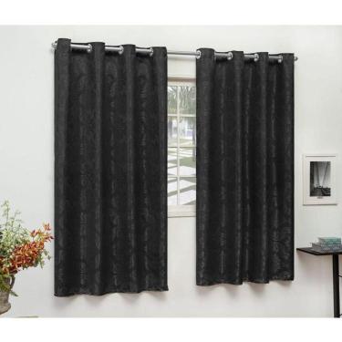 Imagem de Cortina Sala Quarto Semi Blackout Jacquard Preto 2,00X1,80