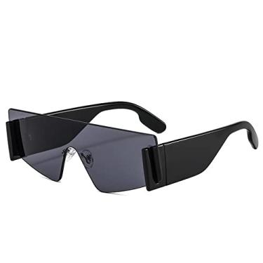 Imagem de Grandes Óculos de Sol Sem Aro Quadrado Feminino Homens Tamanho Grande Retro Designer Uma Peça Óculos Retângulo UV400 Óculos Feminino, Preto, A