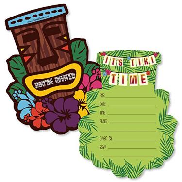 Imagem de Tiki Luau – Convites de preenchimento em forma – Cartões de convite de festa de verão havaiana tropical com envelopes – Conjunto de 12