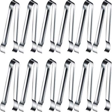 Imagem de 12 pinças de açúcar de aço inoxidável, mini pinças de aperitivo, pinças de cozinha pequenas, para chá de festa, cozinha de café (ponta curvada prateada)