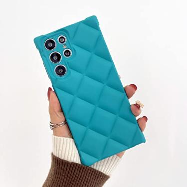 Imagem de Capa de telefone de silicone macio com treliça de diamante de luxo para Samsung S22 Ultra S21 Plus Proteção de lente Airbag quadrado Capa à prova de choque, verde, para S21 Ultra
