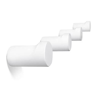 Imagem de NAUMOO Gancho de parede branco de madeira - Pacote com 4 - Gancho de parede - Pinos de madeira para pendurar chapéu, toalha, casaco