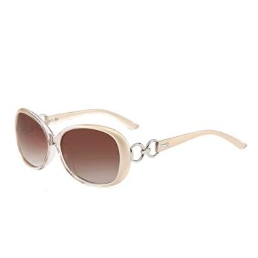 Imagem de Óculos de sol polarizados ovais grandes retrô para mulheres, óculos de sol UV400 óculos de sol para dirigir proteção de bicicleta (moldura champage)