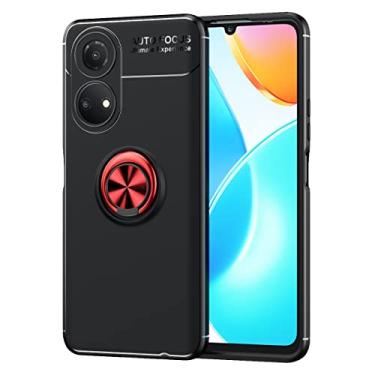 Imagem de Capa de telefone fina para Huawei honor X7 capa TPU macio à prova de choque 360 graus giratório metal anel magnético suporte dissipação de calor capa protetora anti-queda (cor: preto vermelho)