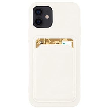 Imagem de Suporte de cartão capa de telefone de silicone macio para iphone 13 11 12 14 pro max mini xs xr x 6s 6 8 7 plus se capa de carteira de doces à prova de choque, branca, para iphone 14 pro