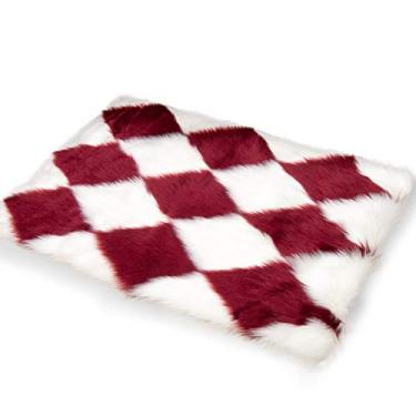 Imagem de Tapete de área falsa felpudo lavável pilha longa tapete antiderrapante padrão de diamante tapete proteger o chão para sala de estudo banheiro varanda quarto infantil sofá cadeira, vermelho, 60 * 180 cm