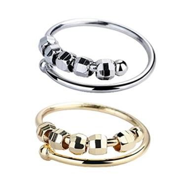 Imagem de 2 peças de anéis giratórios para mulheres, anel de abertura, bobina única, anel de contas, anel de ansiedade anti-estresse