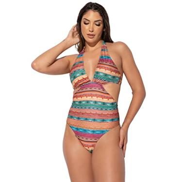 Imagem de Maiô Engana Mamãe Decote Cavado Estampado Hot Pants MVB Modas