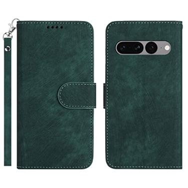 Imagem de YINGDAFENG Capa carteira para Google Pixel 7 Pro, capa flip de couro PU com slots para cartão recurso de suporte e fecho magnético alça de pulso à prova de choque TPU interno, verde