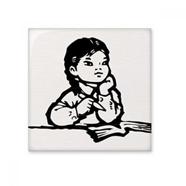 Imagem de Caneta de mesa para meninas, desenho preto, azulejo de cerâmica patriotismo brilhante decalque de pedra adornada tijolo vitrificado