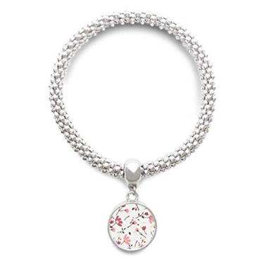 Imagem de DIYthinker Pulseira de prata com pingente de flor rosa Calliopsis com folhas de planta e pingente de joia ajustável