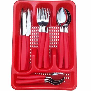 Imagem de Jogo de Talheres Importado 25 Peças Vermelha c/Porta Talheres