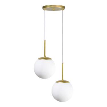 Imagem de Luminária Pendente Jabuticaba Duplo Dourado Globo Vidro +Led - Ilumina