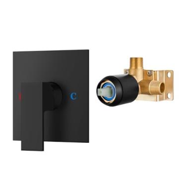 Imagem de Airuida Torneira de latão quadrada de função única para chuveiro válvula áspera rosca macho kit de acabamento de banheiro válvula de chuveiro de banheira de manípulo único 5,5 polegadas placa de