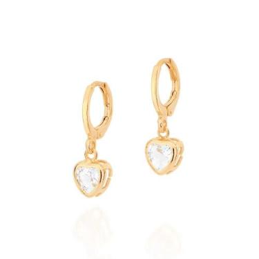 Imagem de Brinco Argola Com Coração Folheado Rommanel Med. 2,3 Cm, Dourado