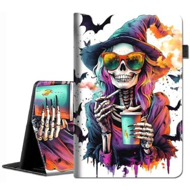 Imagem de Capa para tablet Amazon Kindle Fire Max 11 (13ª geração, versão 2023) - Capa fina com hibernar/despertar automático para tablet Fire 11 Max, bruxa esqueleto de Halloween