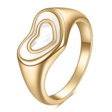 Imagem de MYNENEY Anéis de aço inoxidável com sinete de coração, alianças de noivado para mulheres, anéis de compromisso para ela, tamanho 6-12, 6, Aço inoxidável, Sem pedra preciosa